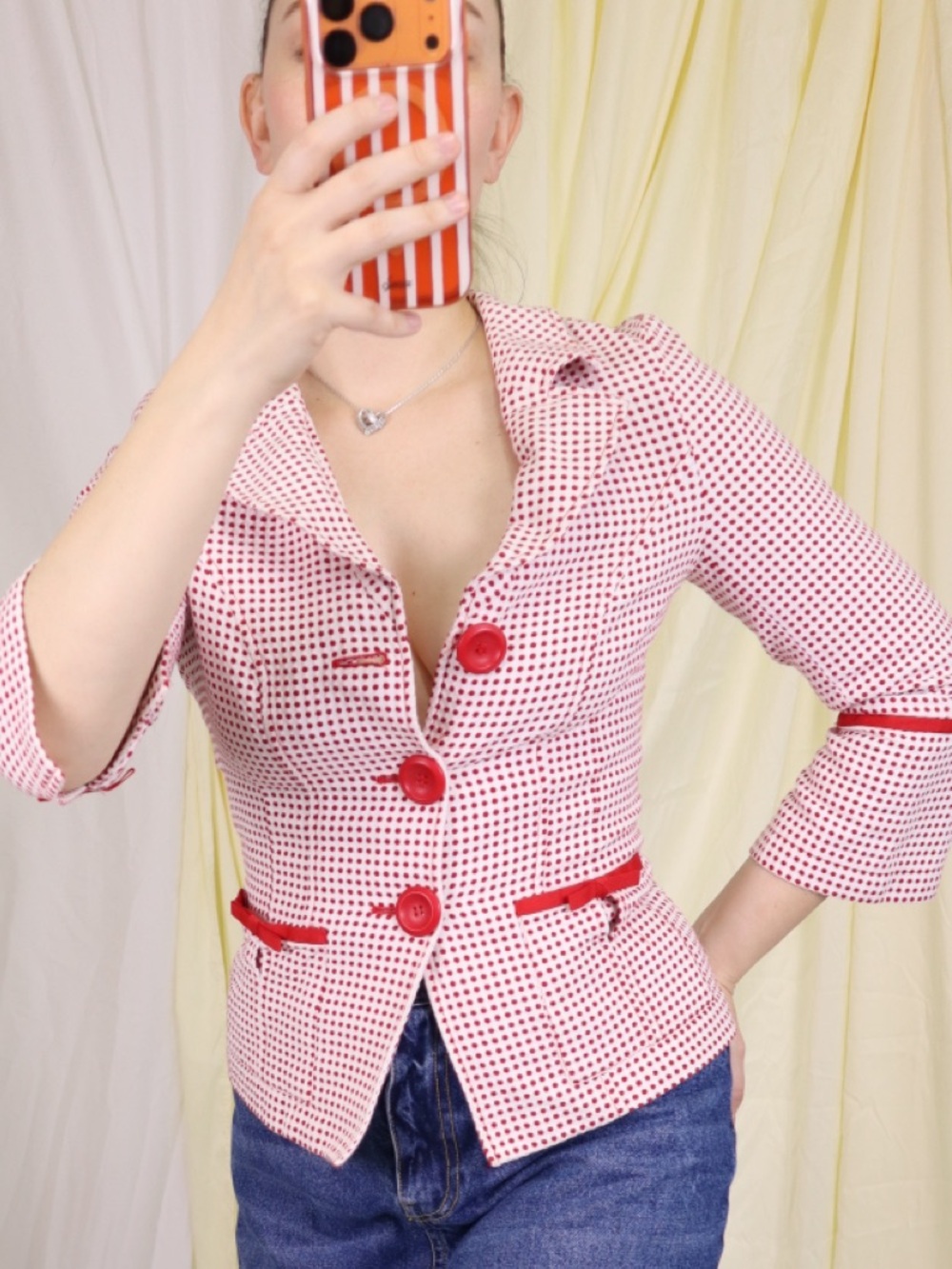 Y2K Women's Pink & Red Polka-Check Blazer